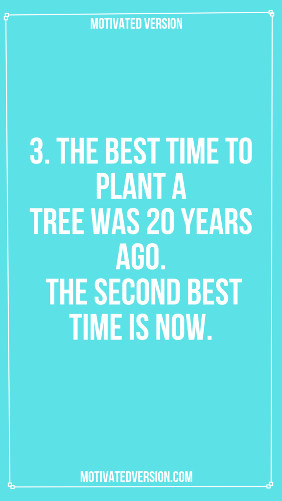 3. The best time to plant a tree was 20 years ago. The second best time is now.